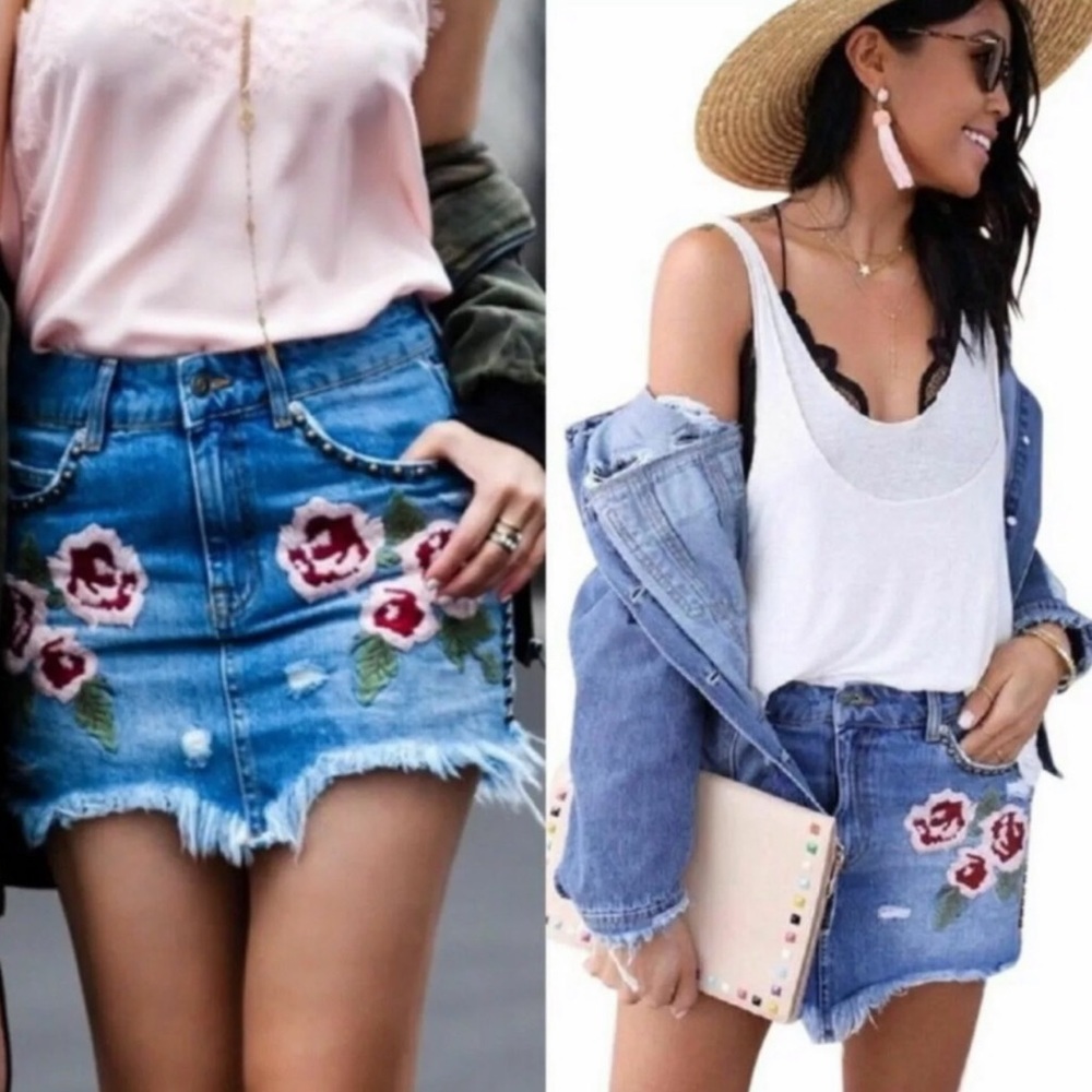 FREE PEOPLE Wild Rose Mini Jean Skirt - Picture 3 of 12